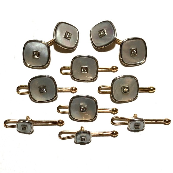 Krementz 14k Gold and Diamond Stud Set - Picture 1 of 8